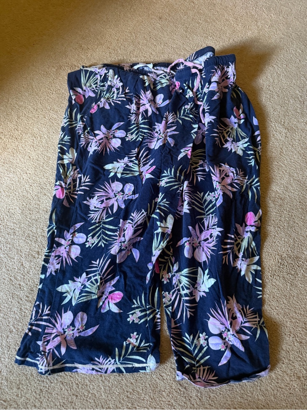 Midnight by Carole Hochman Navy Lounge Pants with Pink Floral Print